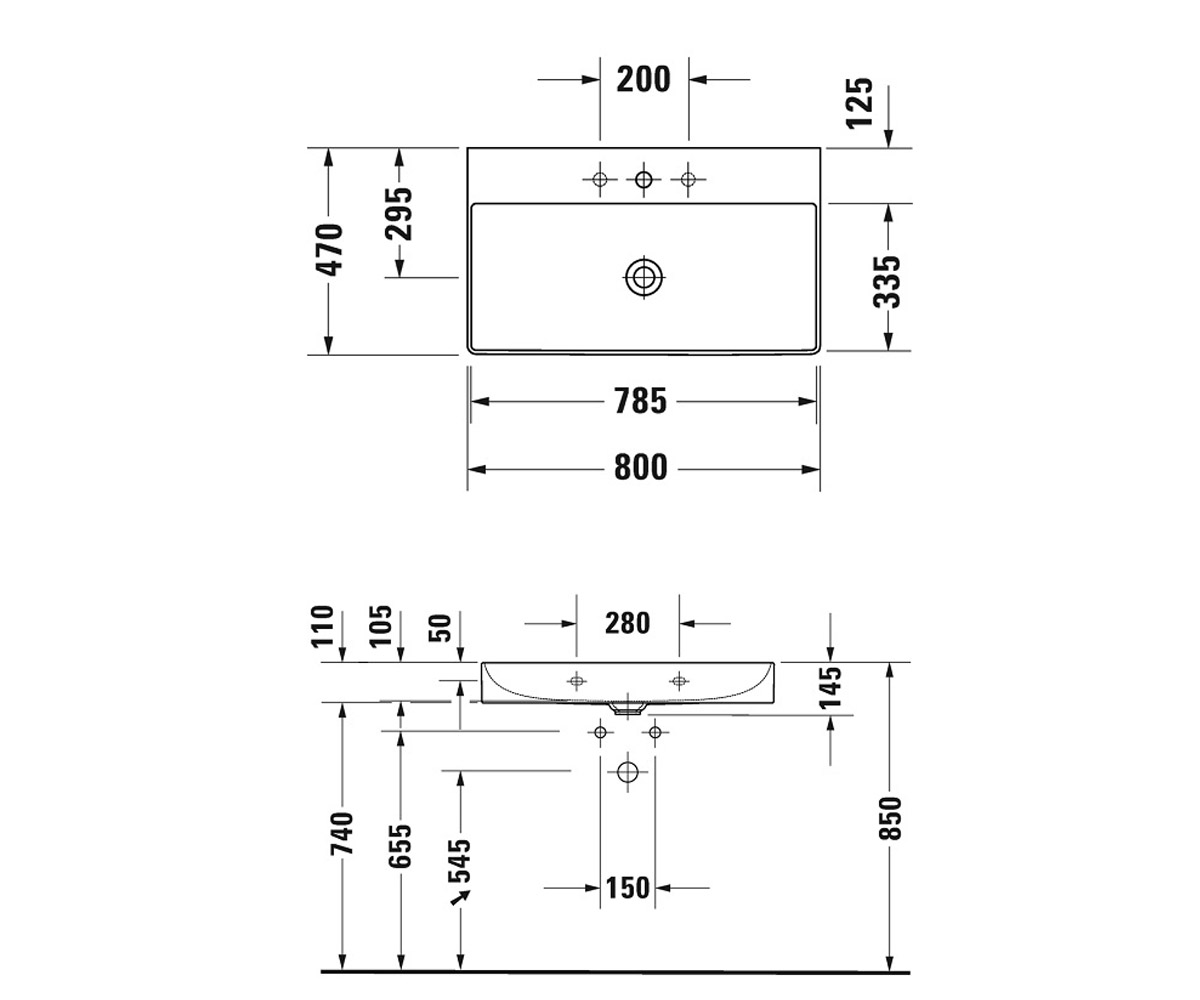Раковина в ванную  DURASQUARE 235380-00-41:Чертеж 