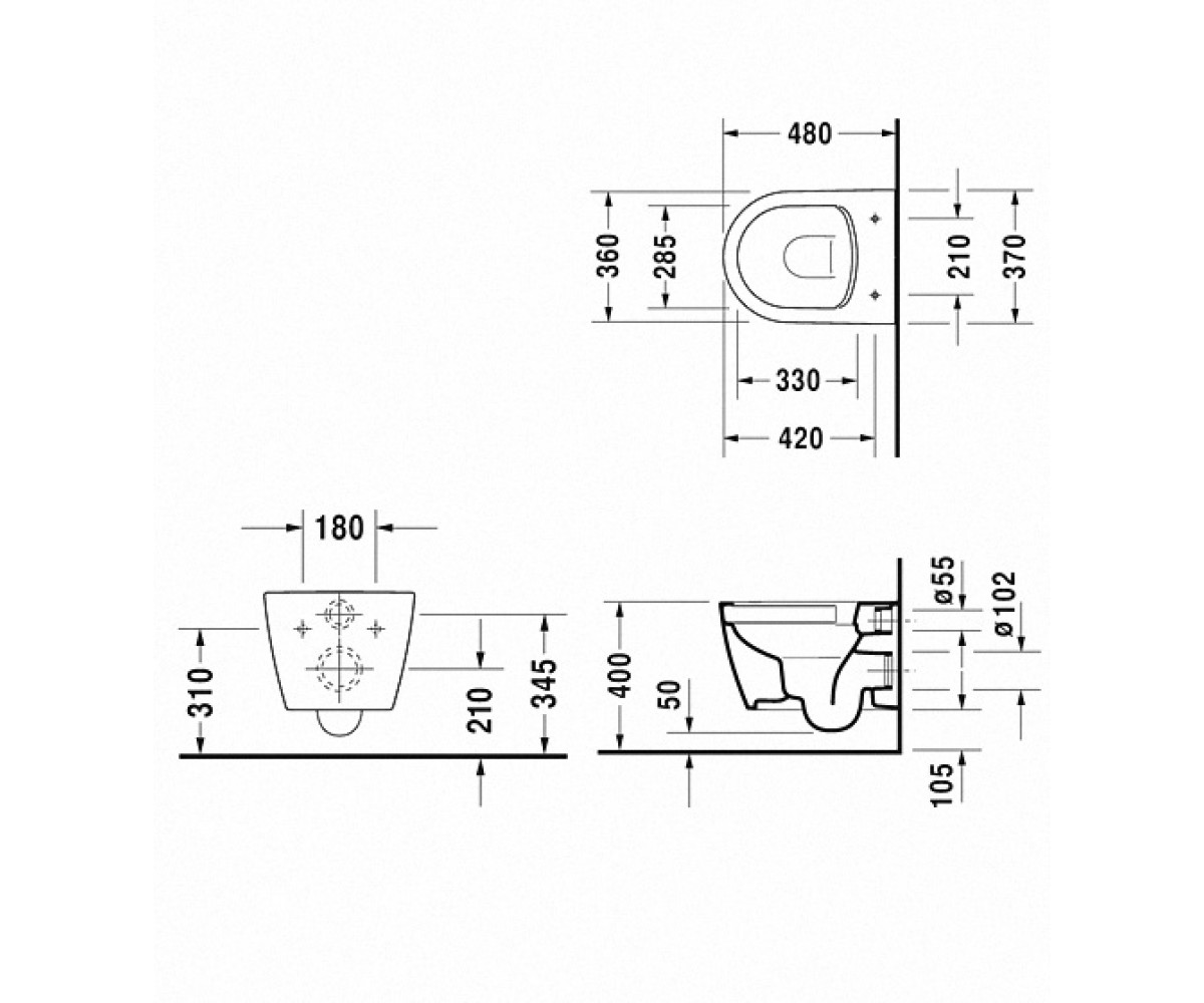 Унитаз с крышкой  ME BY STARCK 2530090000+0020190000:Чертеж 