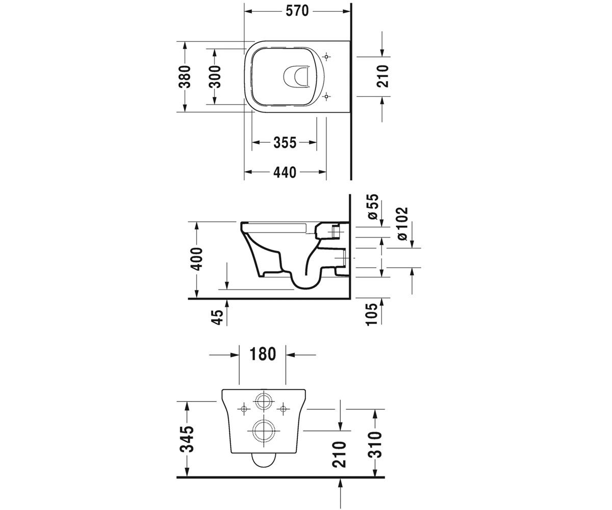 Безободковый унитаз  P3 COMFORTS 2561090000:Чертеж 