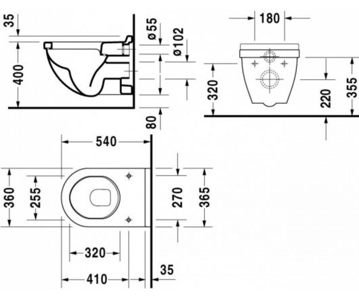 Подвесной унитаз с крышкой soft-close  STARCK 3 420009-00-A1:Чертеж 