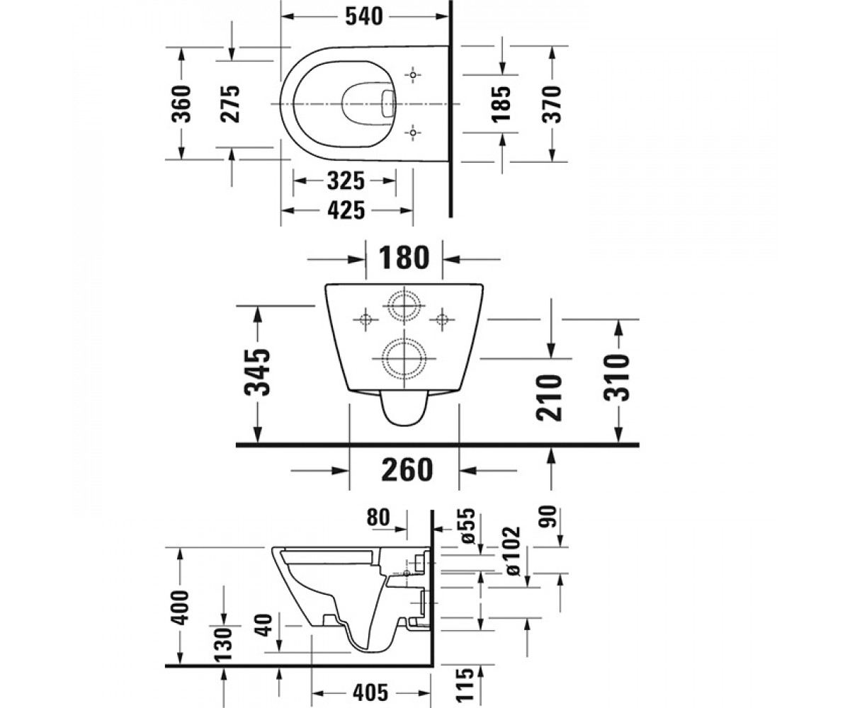Унитаз подвесной  D-NEO 457709-00-A1:Чертеж 