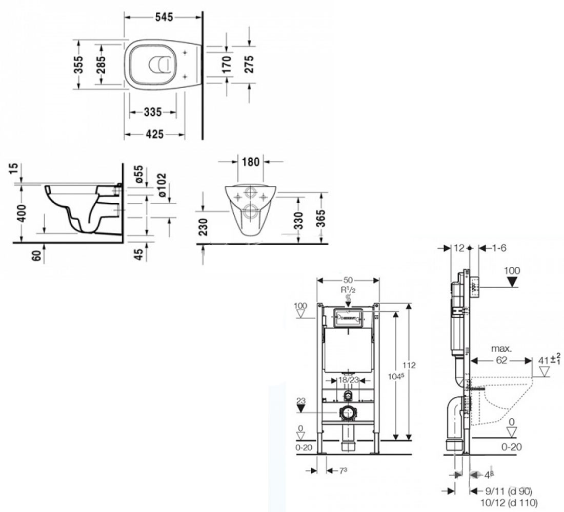 Унитаз с инсталляцией  D-CODE 458125DC2:Чертеж 