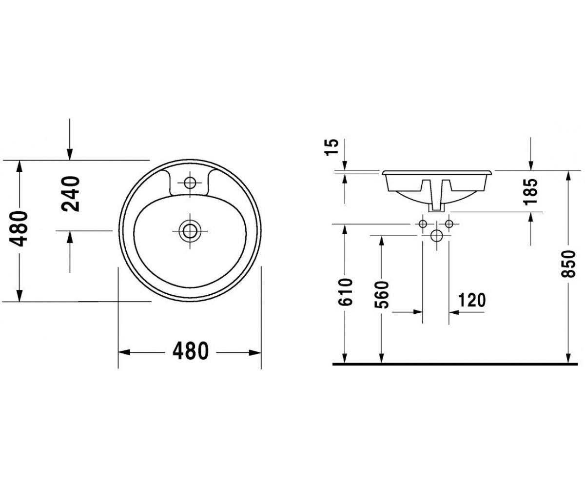 Круглый умывальник  VANITY BASINS 522048-00-00:Чертеж 