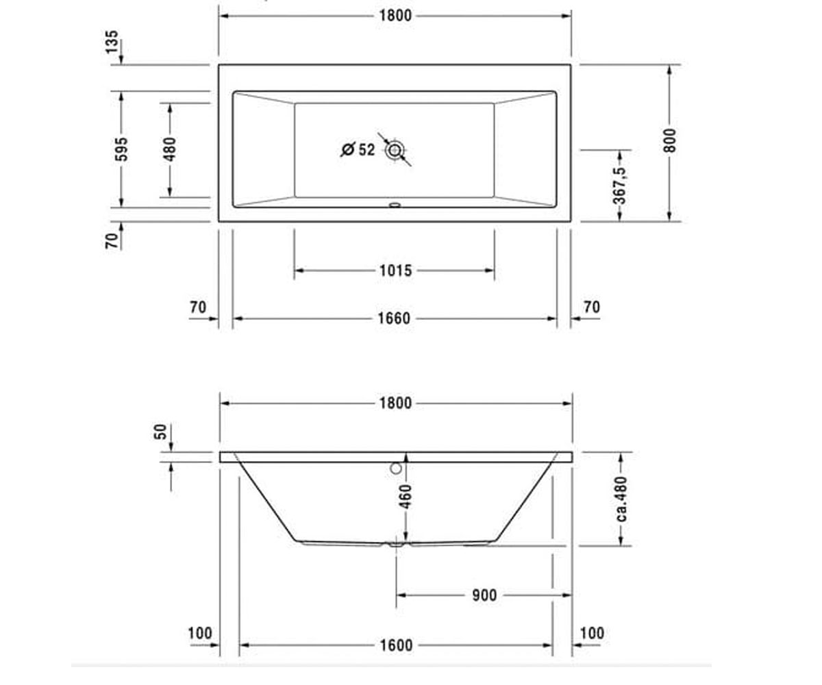 Ванна акриловая 180х80 см  VERO 700135000000000:Чертеж 
