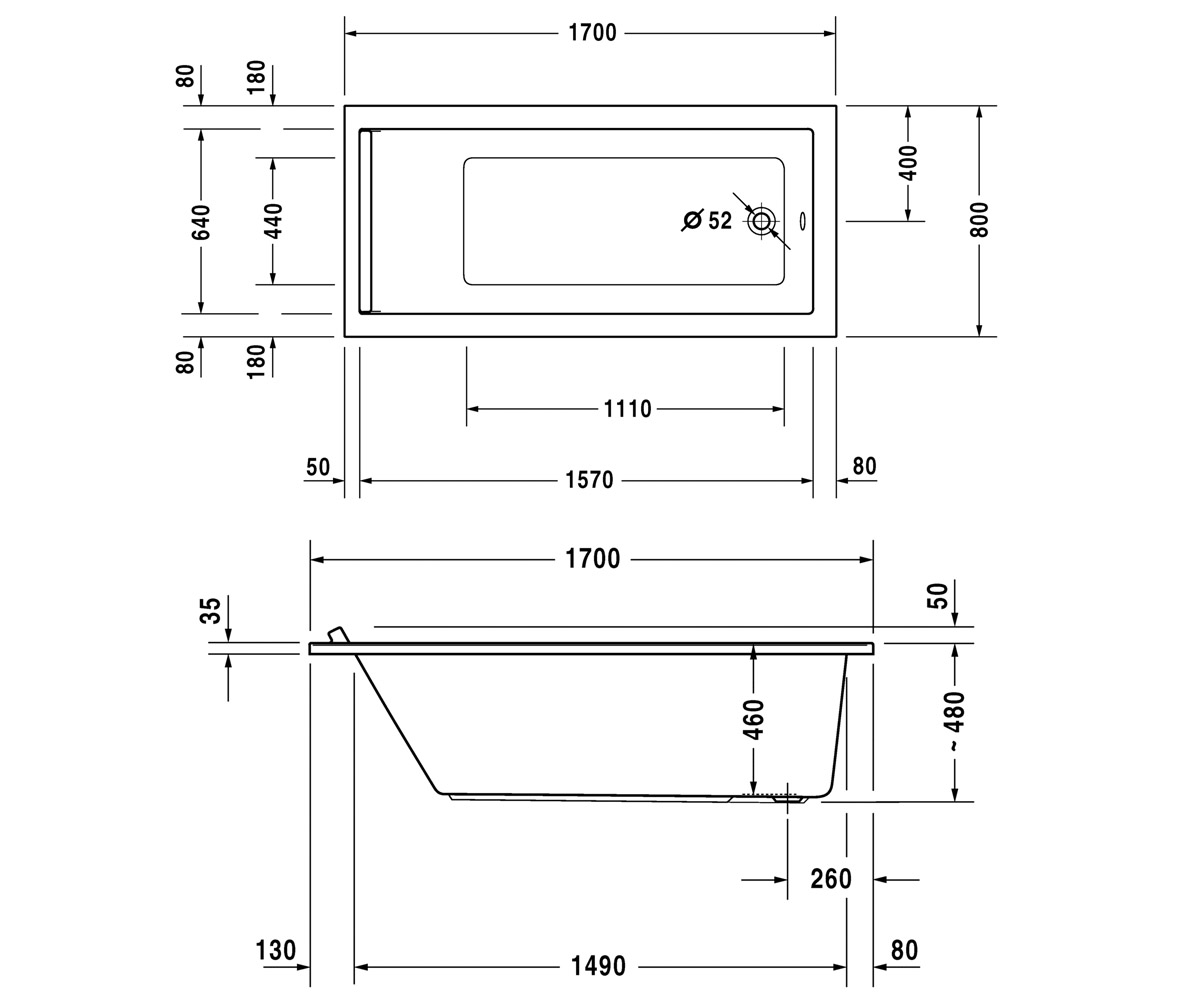Ванна прямоугольная 170х80 см  STARCK TUBS & SHOWERS 7003360000000:Чертеж 