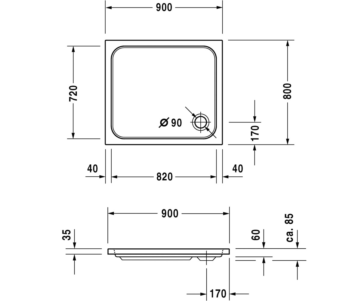 Акриловый поддон 90х80 см  D-CODE 720105000000000:Чертеж 