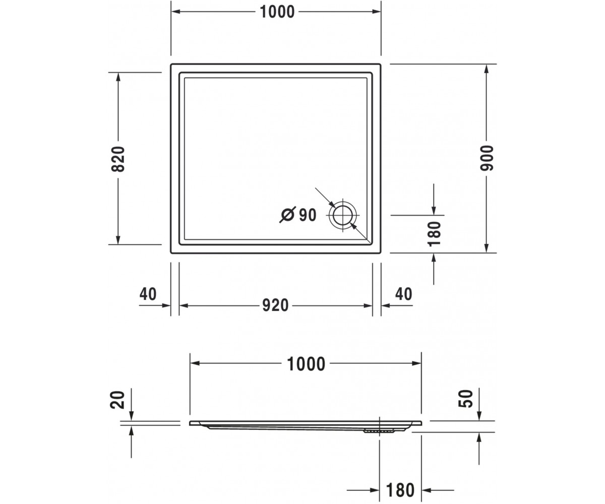 Поддон душевой низкий  STARCK SLIMLINE 720120000000000:Чертеж 