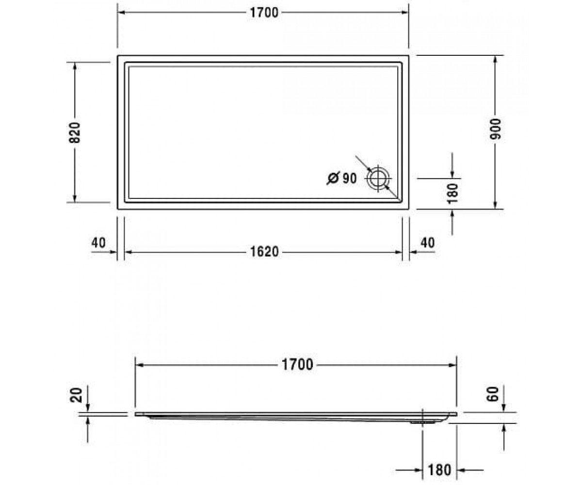 Акриловый душевой поддон  STARCK SLIMLINE 720122000000000:Чертеж 