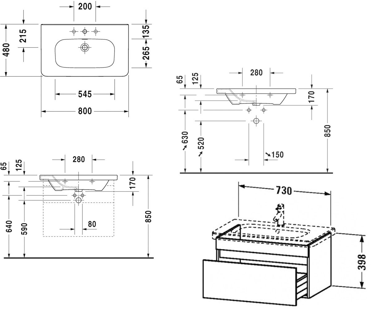 Тумба с умывальником  DURASTYLE DS006105353:Чертеж 