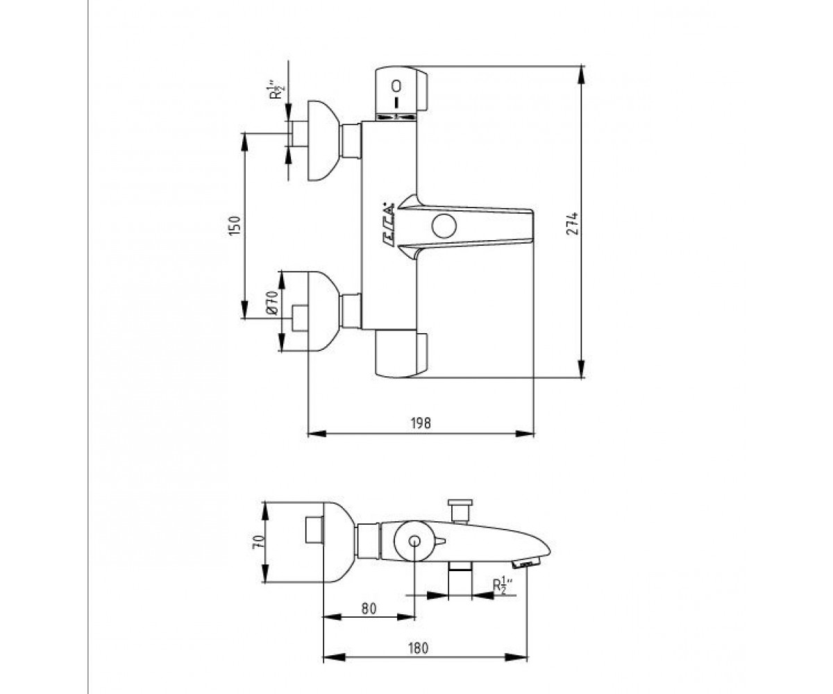 Смеситель для ванны  THERMOSTATIC М 662 102102340:Чертеж 