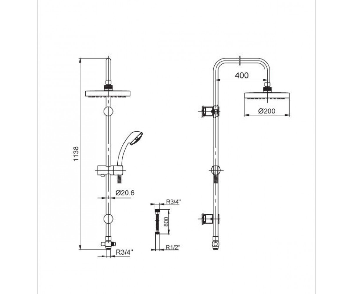 Душевой набор  SHOWER COLUMN MIXER М 025 102158001:Чертеж 