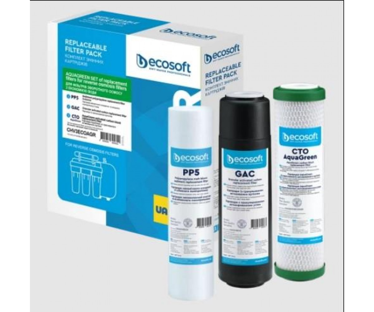 Комплект картриджів Ecosoft 1-2-3 для осмосу Absolute (поліпропілен+GAC+AquaGreen) ECOSOFT  CHV3ECOAGR CHV3ECOAGR