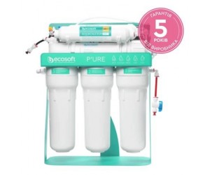 Фільтр зворотного осмосу Ecosoft P’URE AQUACALCIUM Mint з помпою на станині, мембрана 75gpd DuPont, картридж AquaCalcium збагачує мінералами, дренаж 1