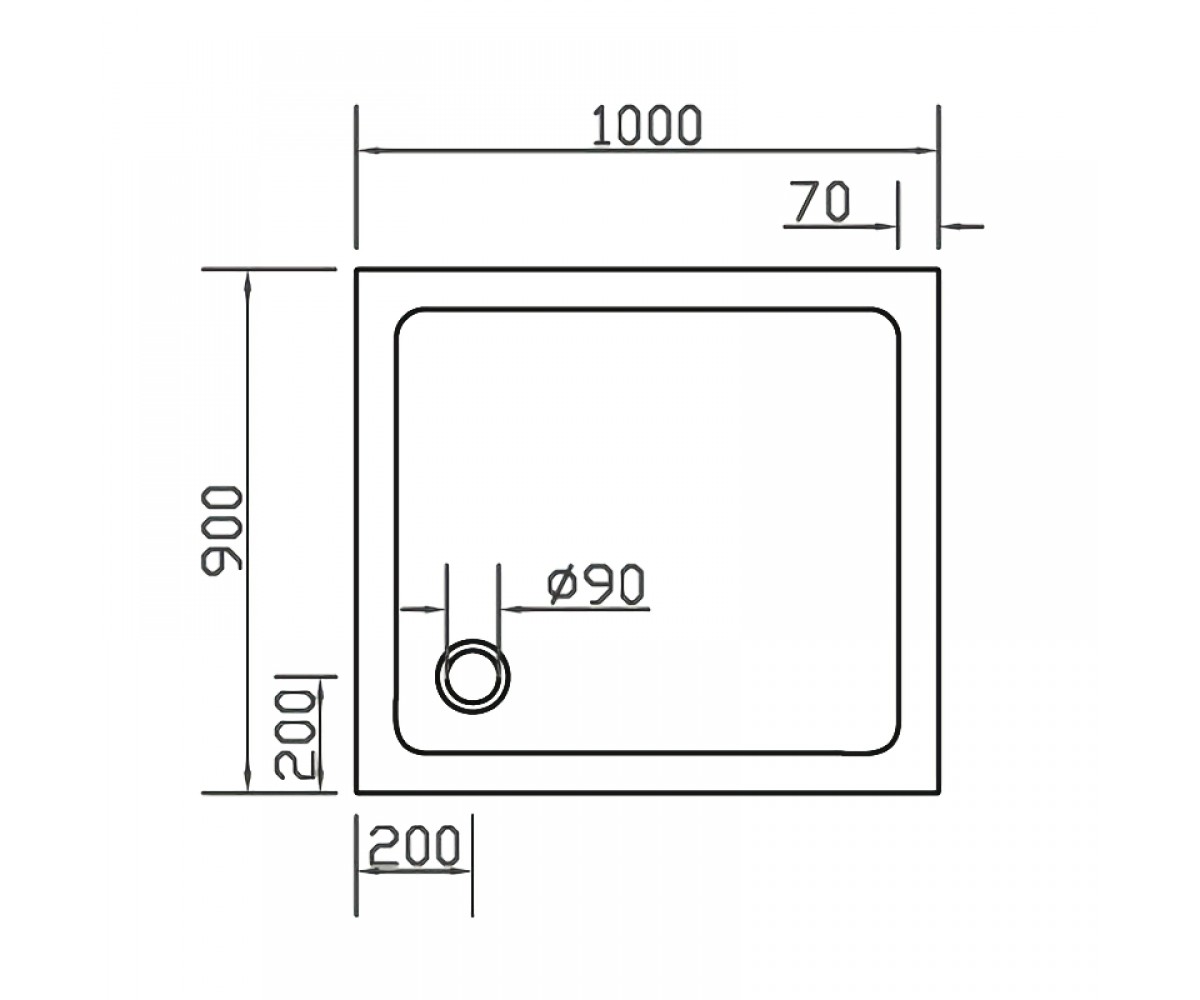 Поддон прямоугольный 100х90 см  599-1090S:Чертеж 