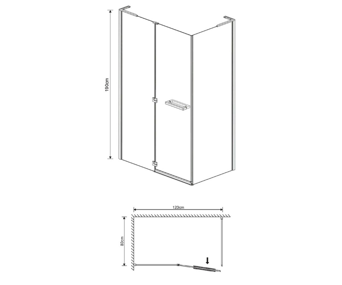 Левосторонняя кабина 120х80 см  MEGERKA 599-330TR/1L:Чертеж 