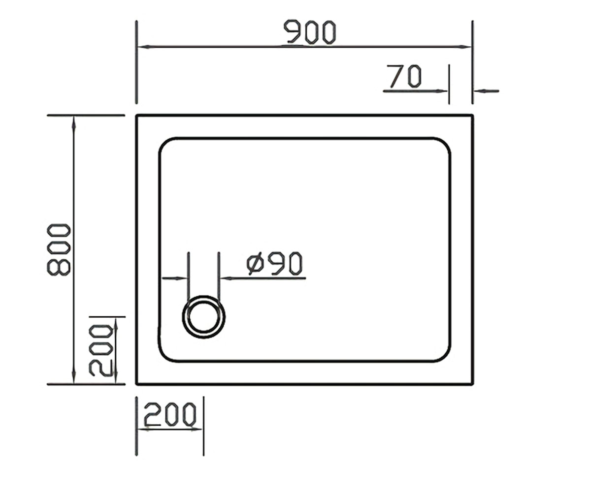 Поддон прямоугольный 80х90 см  SMC 599-9080S:Чертеж 
