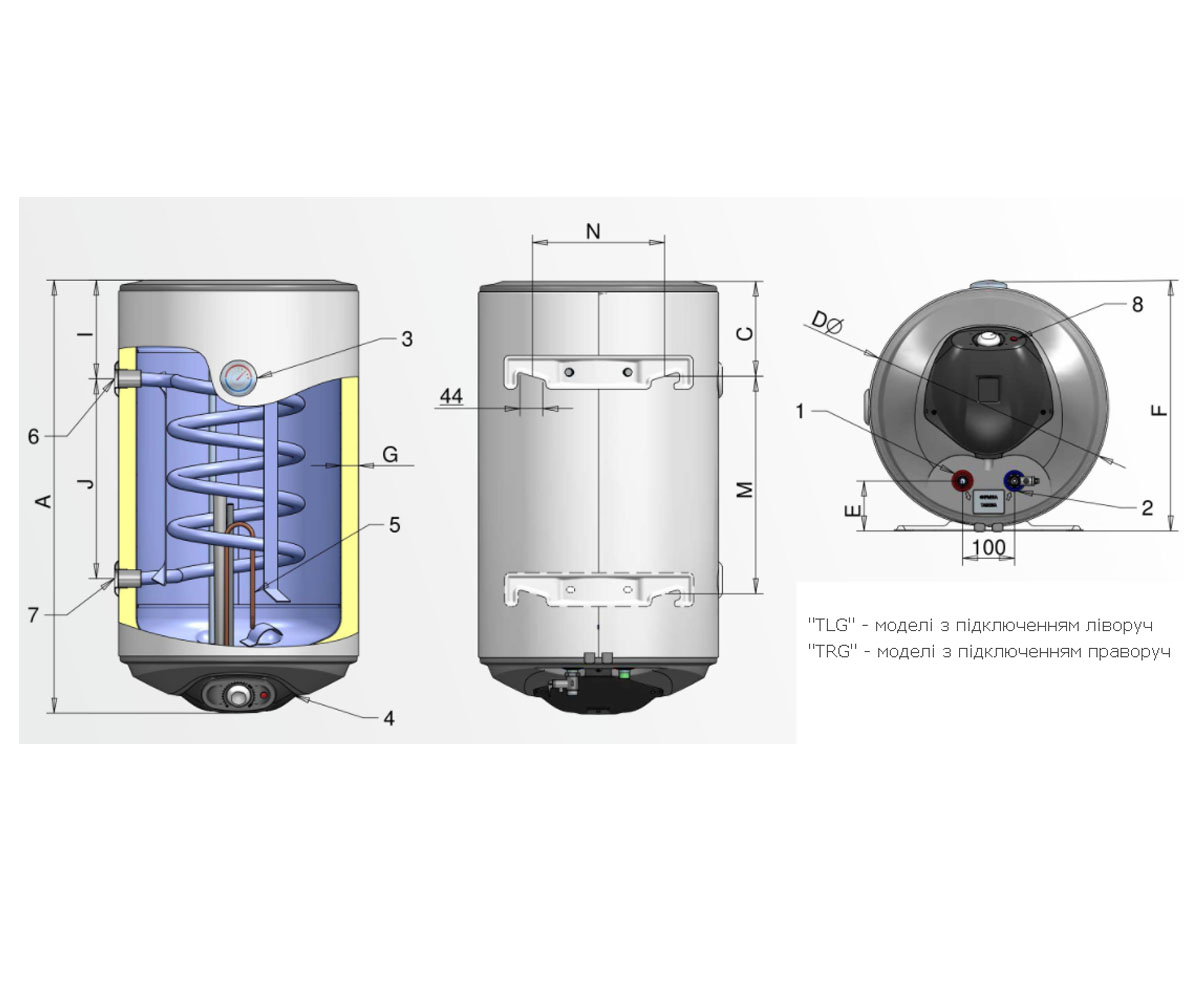 Бойлер с правым подключением 150 л  THERMO WV15046TRG:Чертеж 