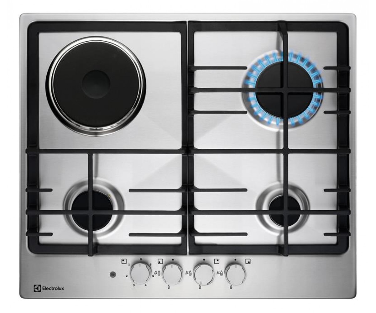 Варильна поверхня Electrolux комбінована (3 газ + 1 електро), 60см, чавун, нерж ELECTROLUX  KGM64311X KGM64311X