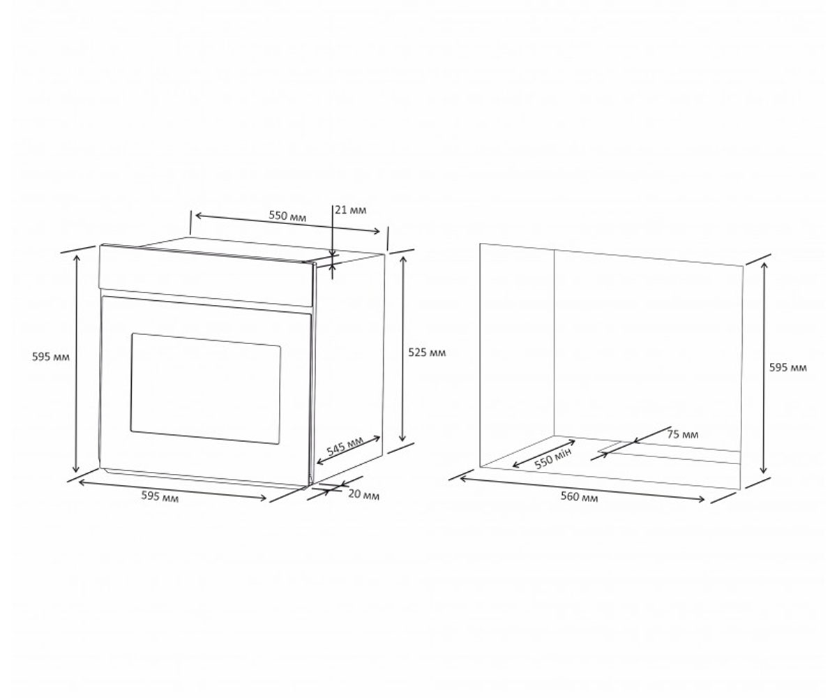 Духовой шкаф 66 л  RAMADA 6011 BL CL+TL 10020:Чертеж 