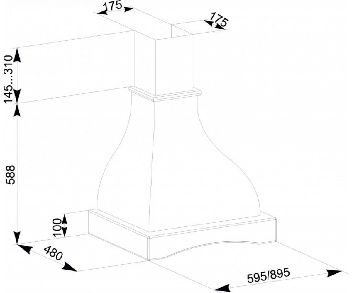 Вытяжка с турбиной 60 см  SOLO COUNTRY 1000 LED SMD 60 N BL 6278:Чертеж 