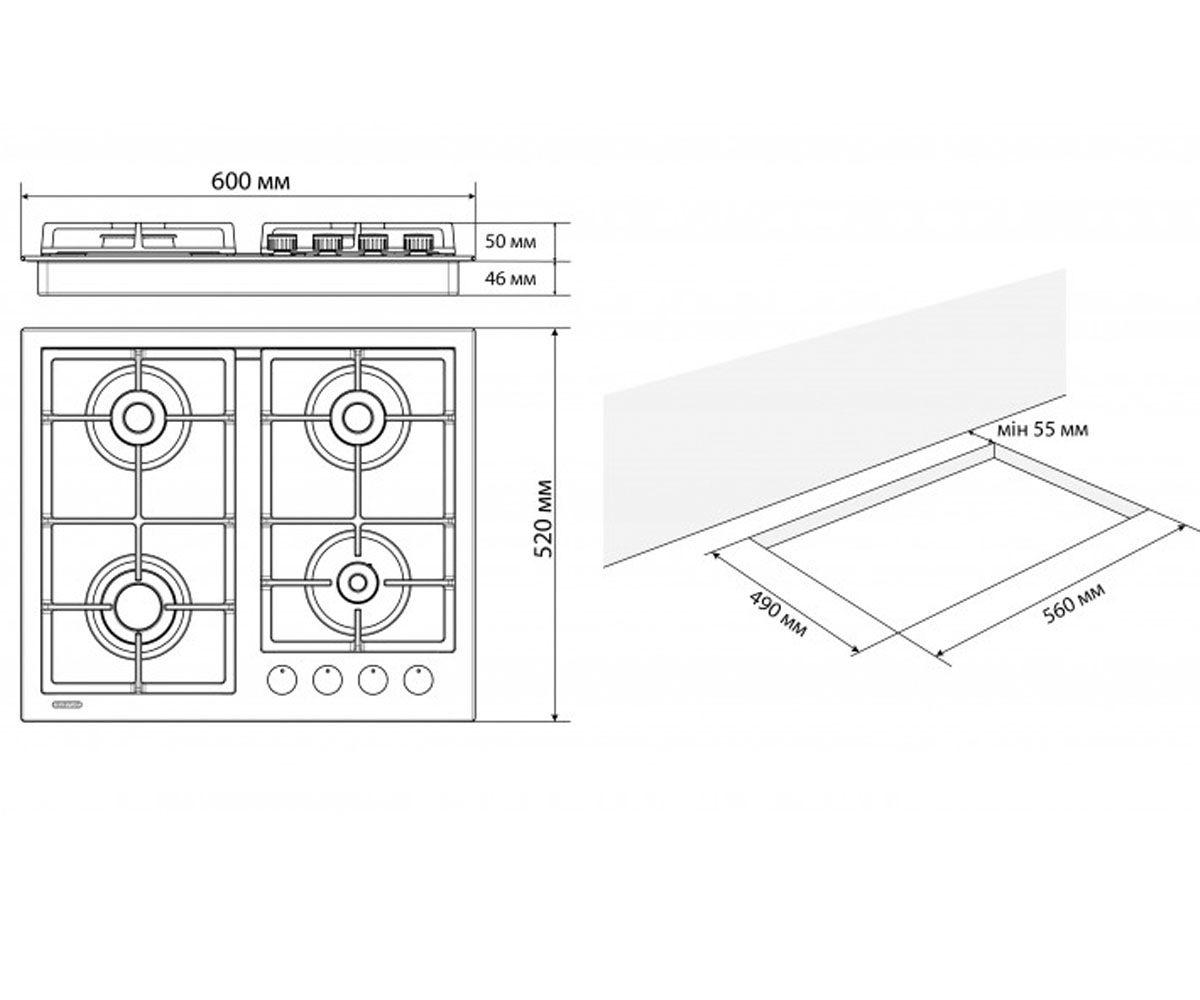 Газовая поверхность  VITA 60 BL C 8411:Чертеж 