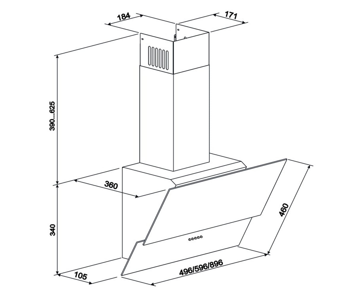 Вытяжка наклонная 60 см  ELLADA 1000 60 WH 8560:Чертеж 