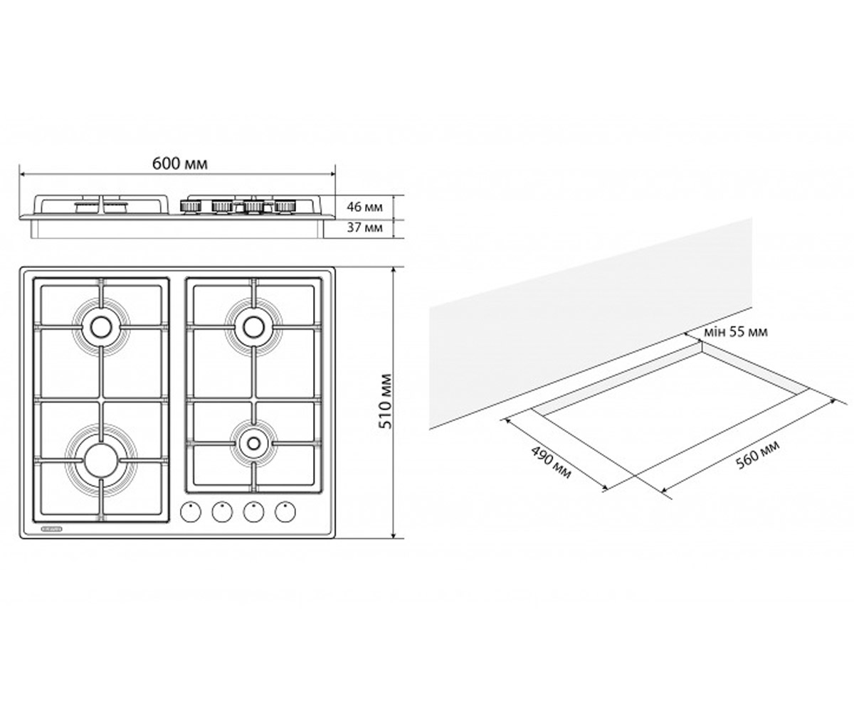 Газовая плита  NIKA 60 WH CT 8672:Чертеж 