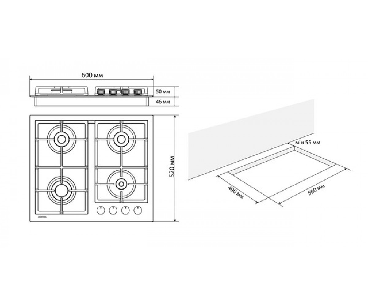 Газовая плита 60 см  ASTRA 60 BL E 8959:Чертеж 