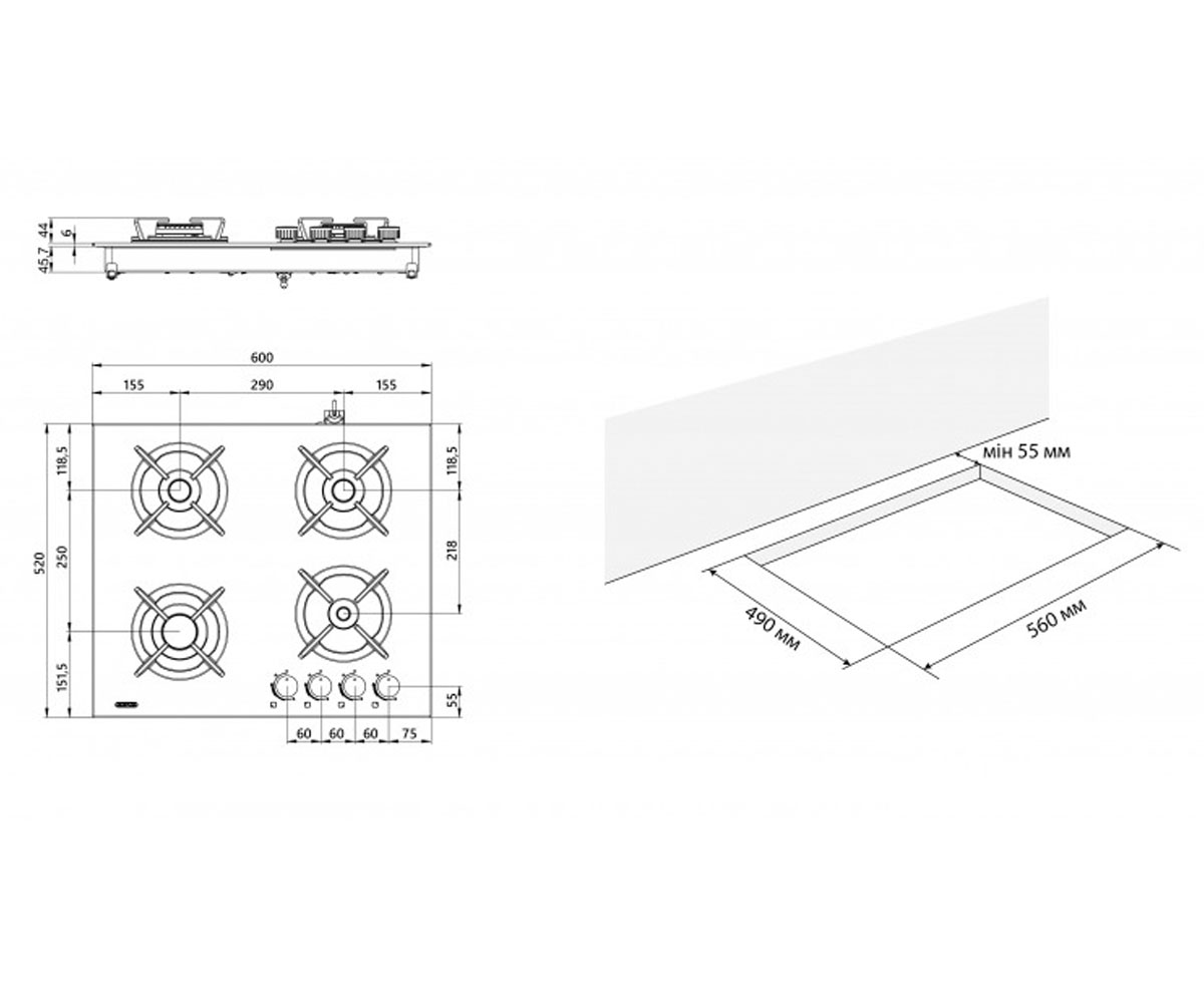 Газовая плита 60 см  ASTRA 60 BG C 8961:Чертеж 