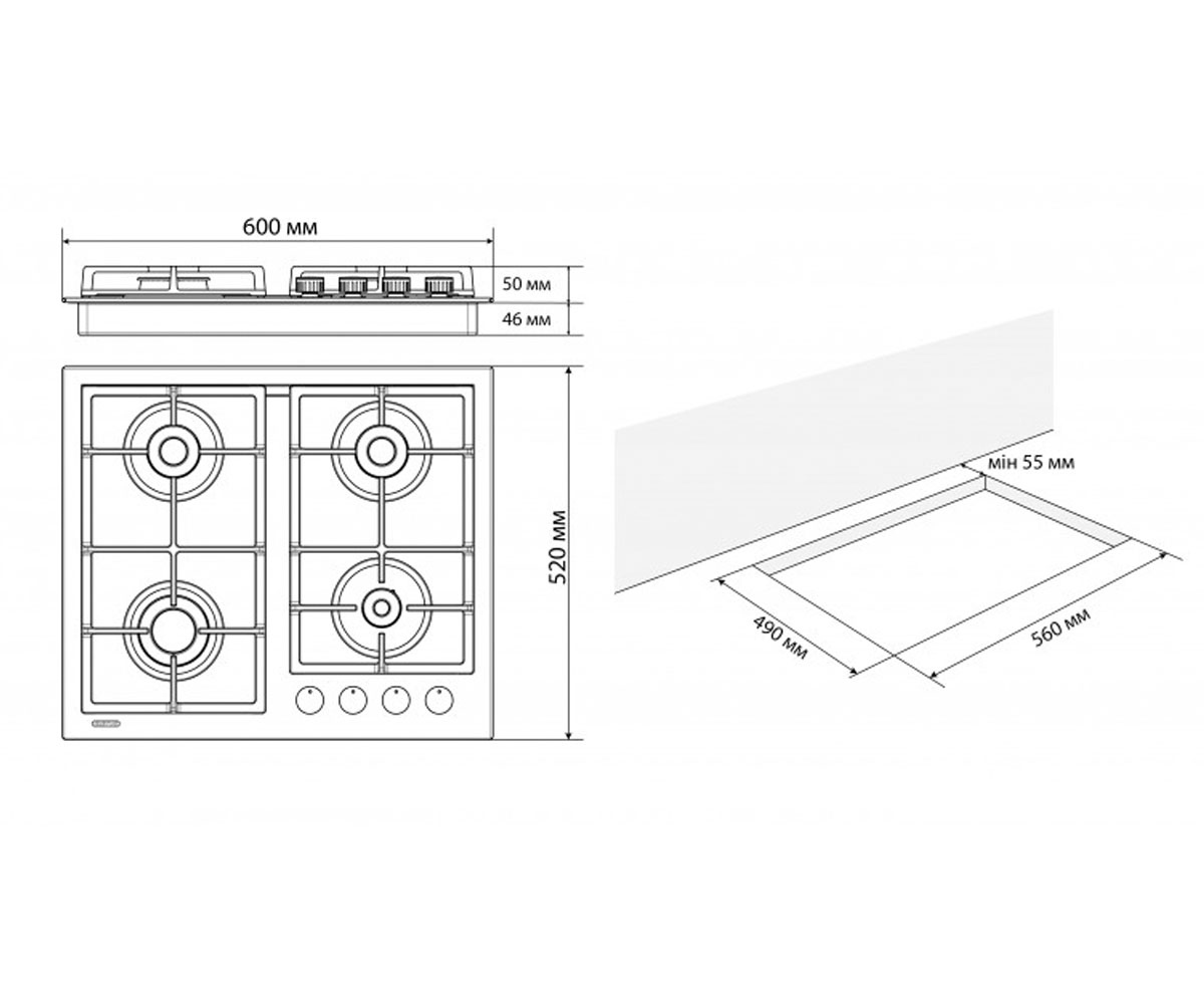 Газовая поверхность  VITA 60 BL CF 9292:Чертеж 