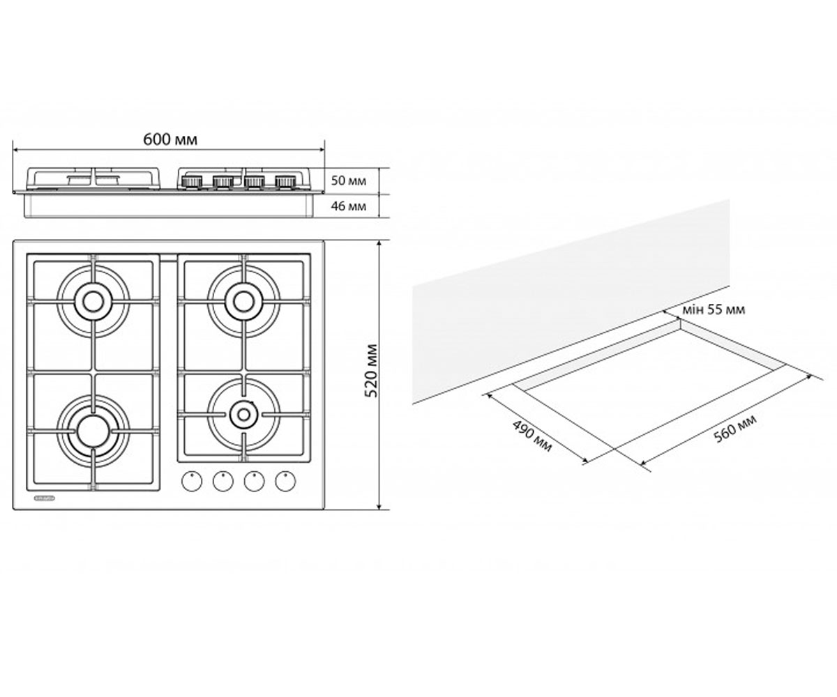 Газовая плита  VITA 60 BL CWF 9293:Чертеж 