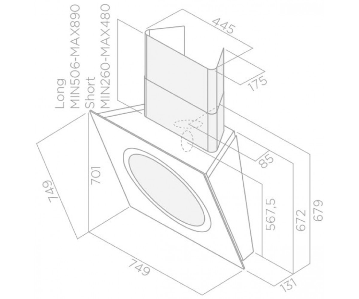 Стеклянная вытяжка  OM AIR OM AIR BL/F/75:Чертеж 