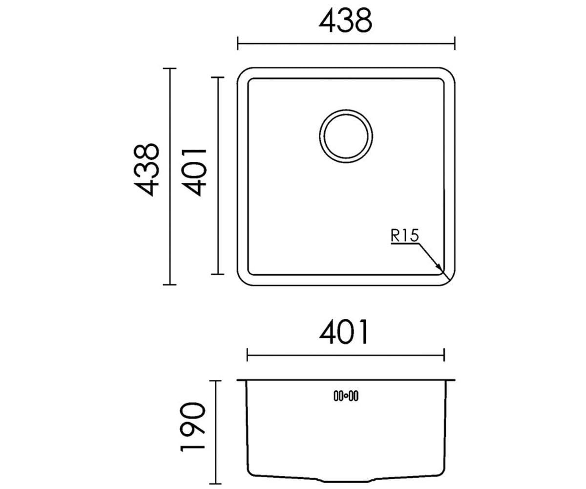 Мойка для кухни  SPACE 400 UNDER TOP:Чертеж 