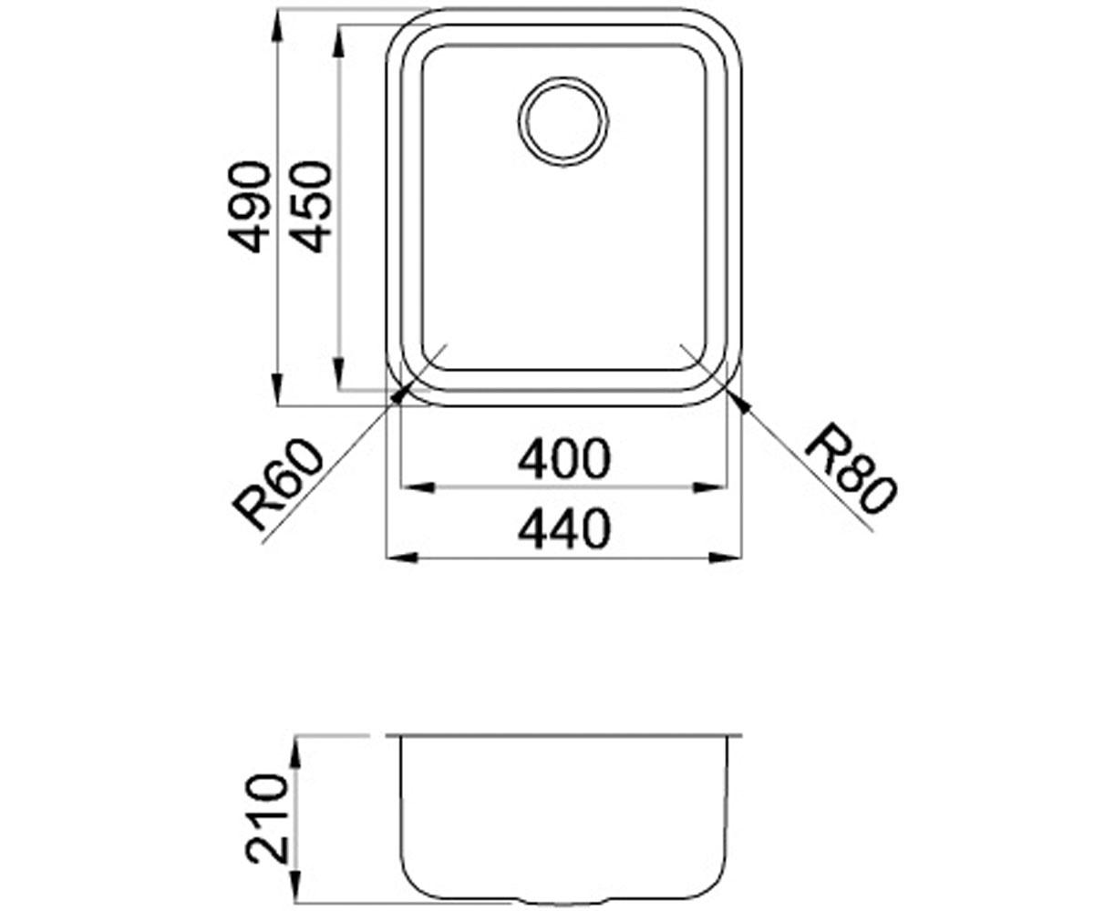 Мойка под столешницу  SPACE 405 UNDER TOP:Чертеж 