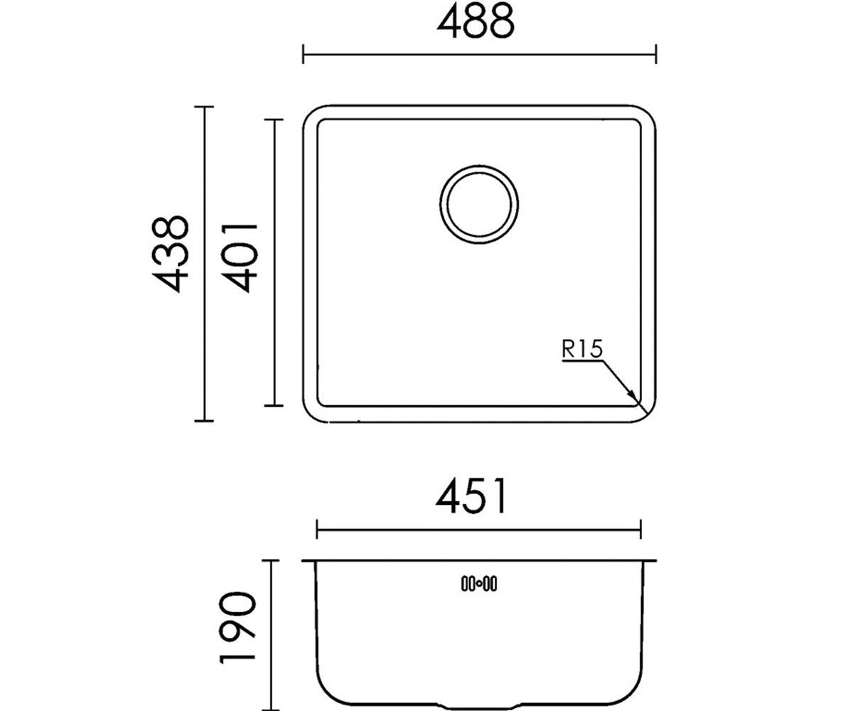 Мойка под столешницу  SPACE 450 UNDER TOP:Чертеж 