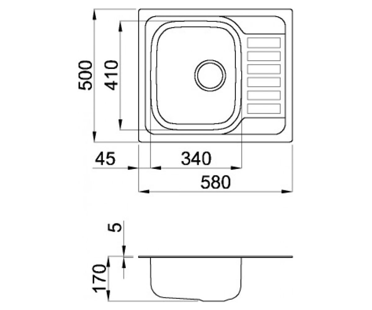 Мойка кухонная из стали  SPECIAL 125 SPECIAL 125 DX SATINATO:Чертеж 