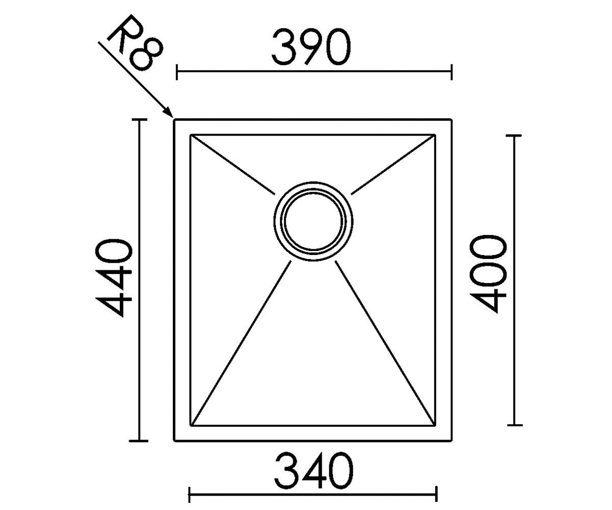 Мойка стальная  SQUARE SQUARE 340 R14 ON TOP:Чертеж 