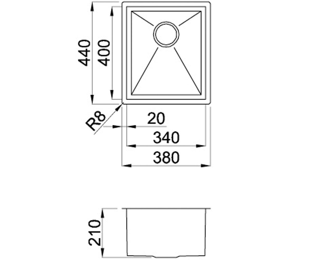 Кухонная мойка  SQUARE SQUARE 340 UNDER TOP:Чертеж 