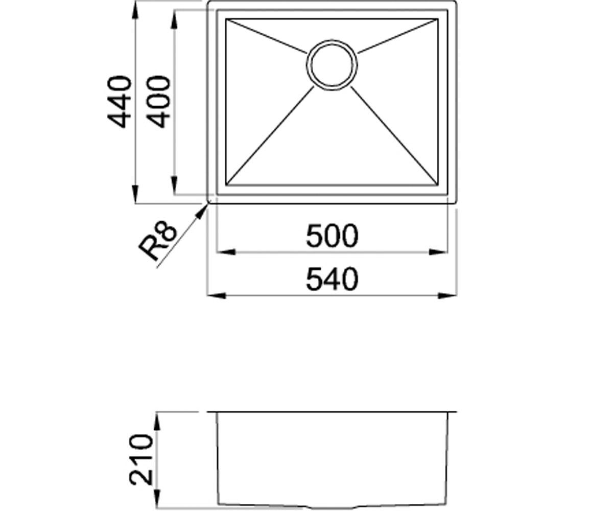 Мойка кухонная  SQUARE SQUARE 500 ON TOP:Чертеж 