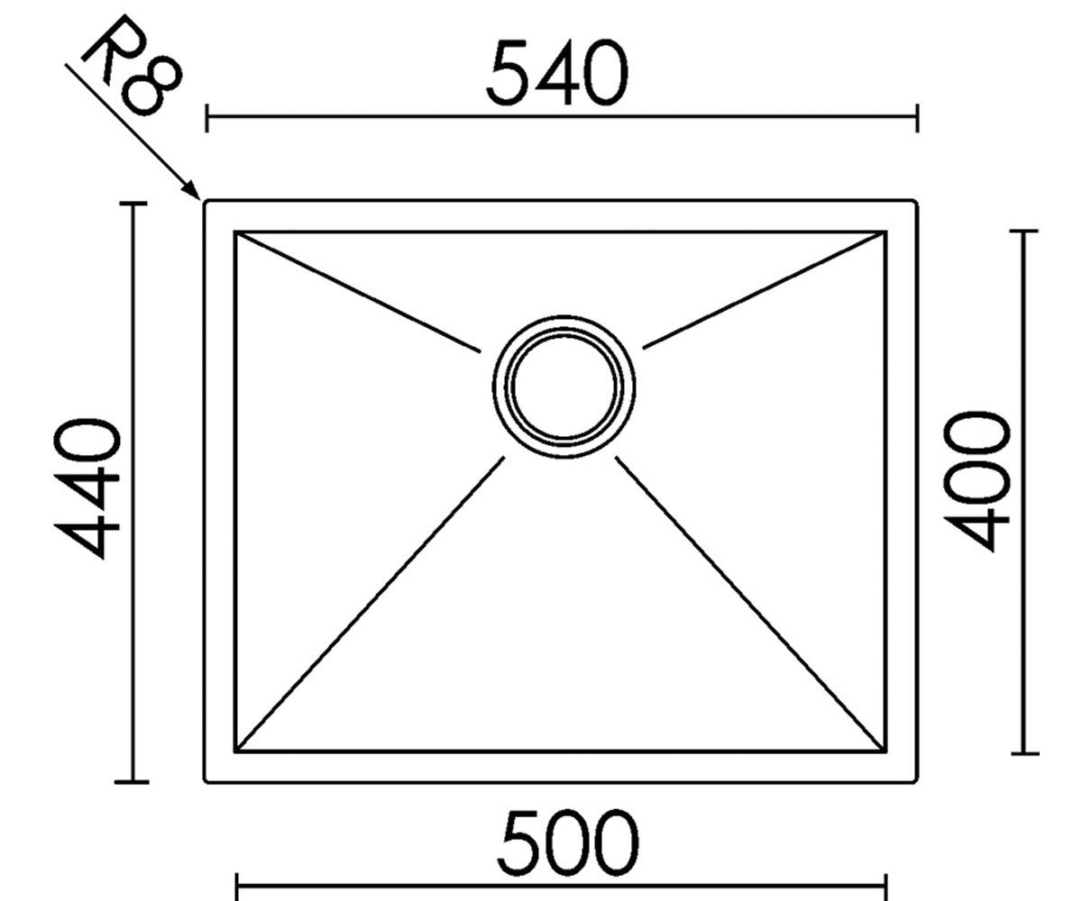 Мойка для кухни  SQUARE SQUARE 500 R14 UNDER TOP:Чертеж 