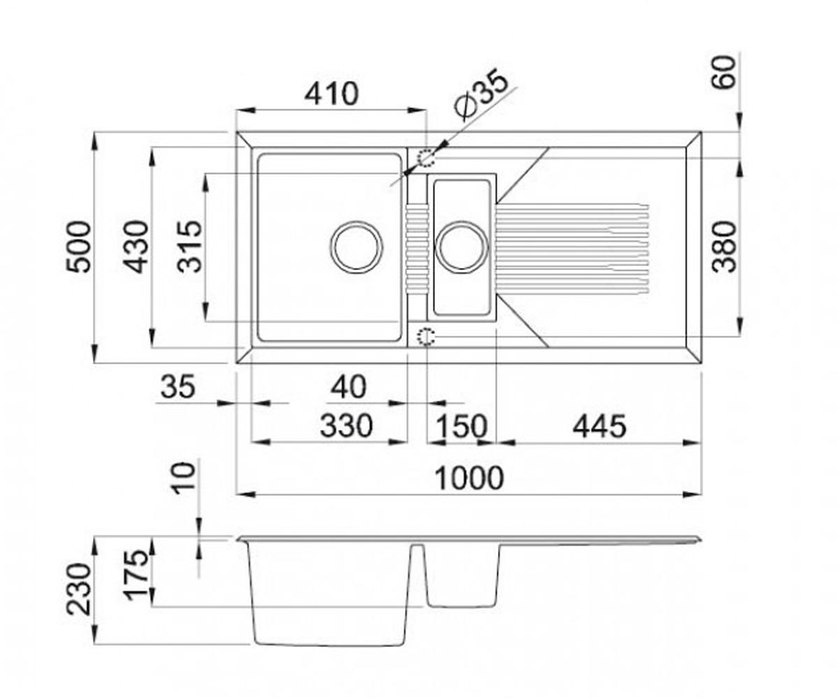 Мойка гранитная на две чаши  TEKNO 475 TEKNO 475 70:Чертеж 