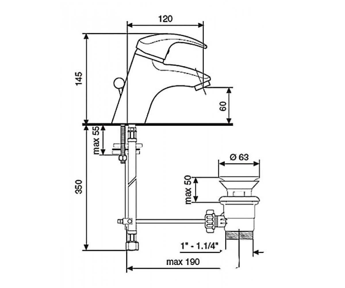 Смеситель для раковины  JOLLY CR10003G:Чертеж 