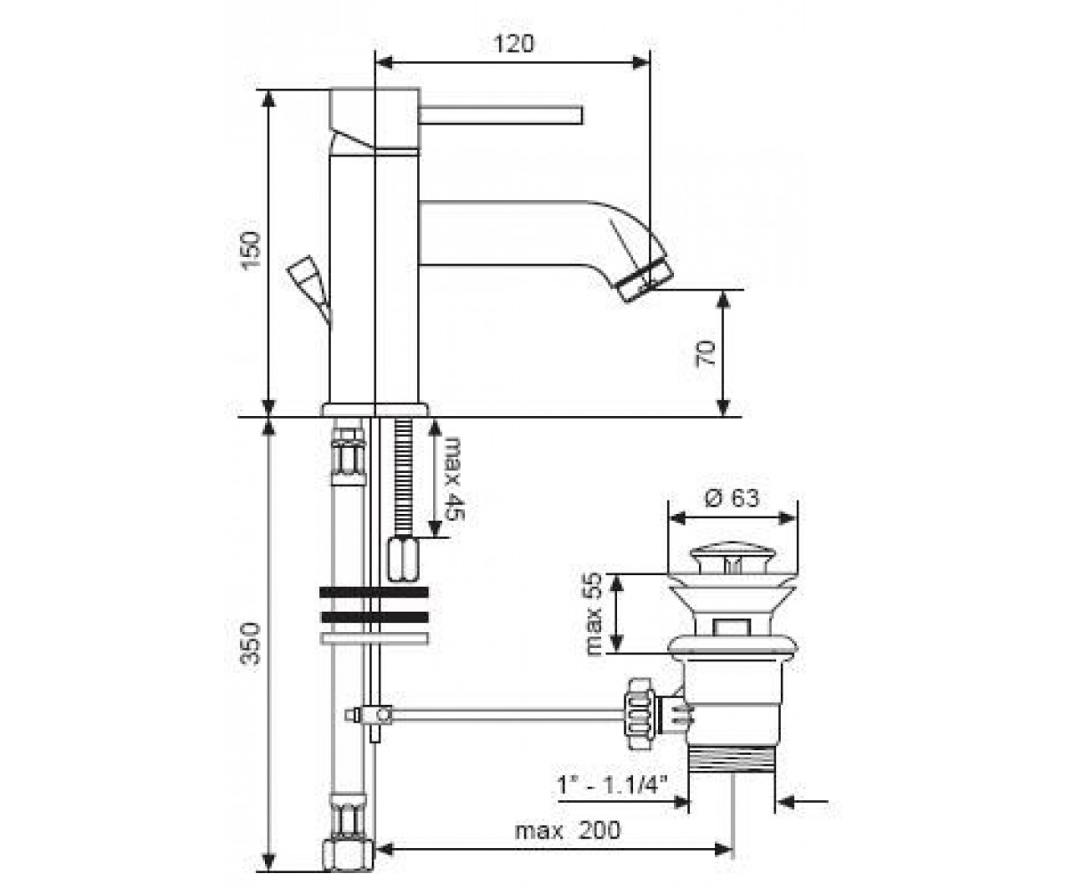 Смеситель для раковины  PIPER CR45003:Чертеж 