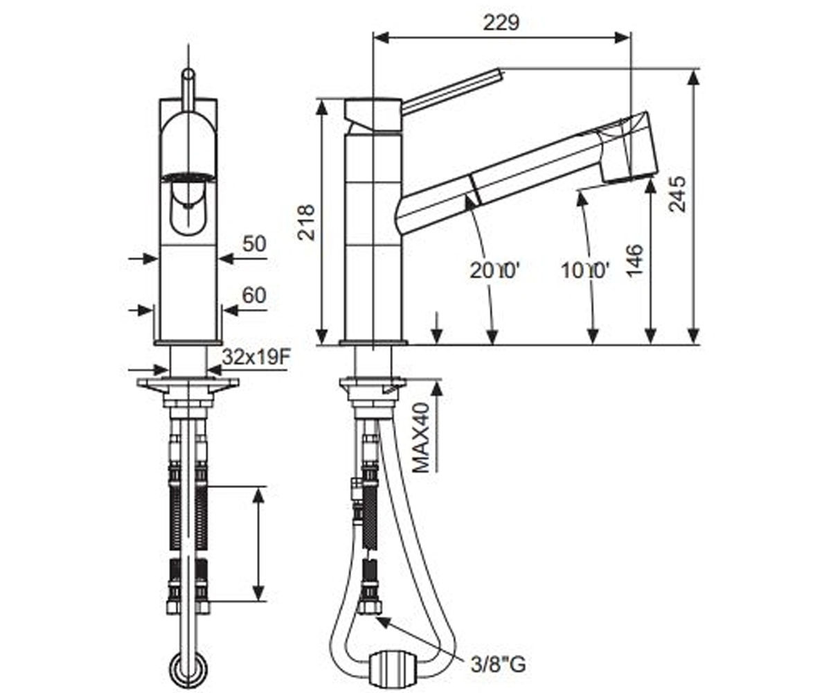 Смеситель для кухни  PIPER CR45065:Чертеж 
