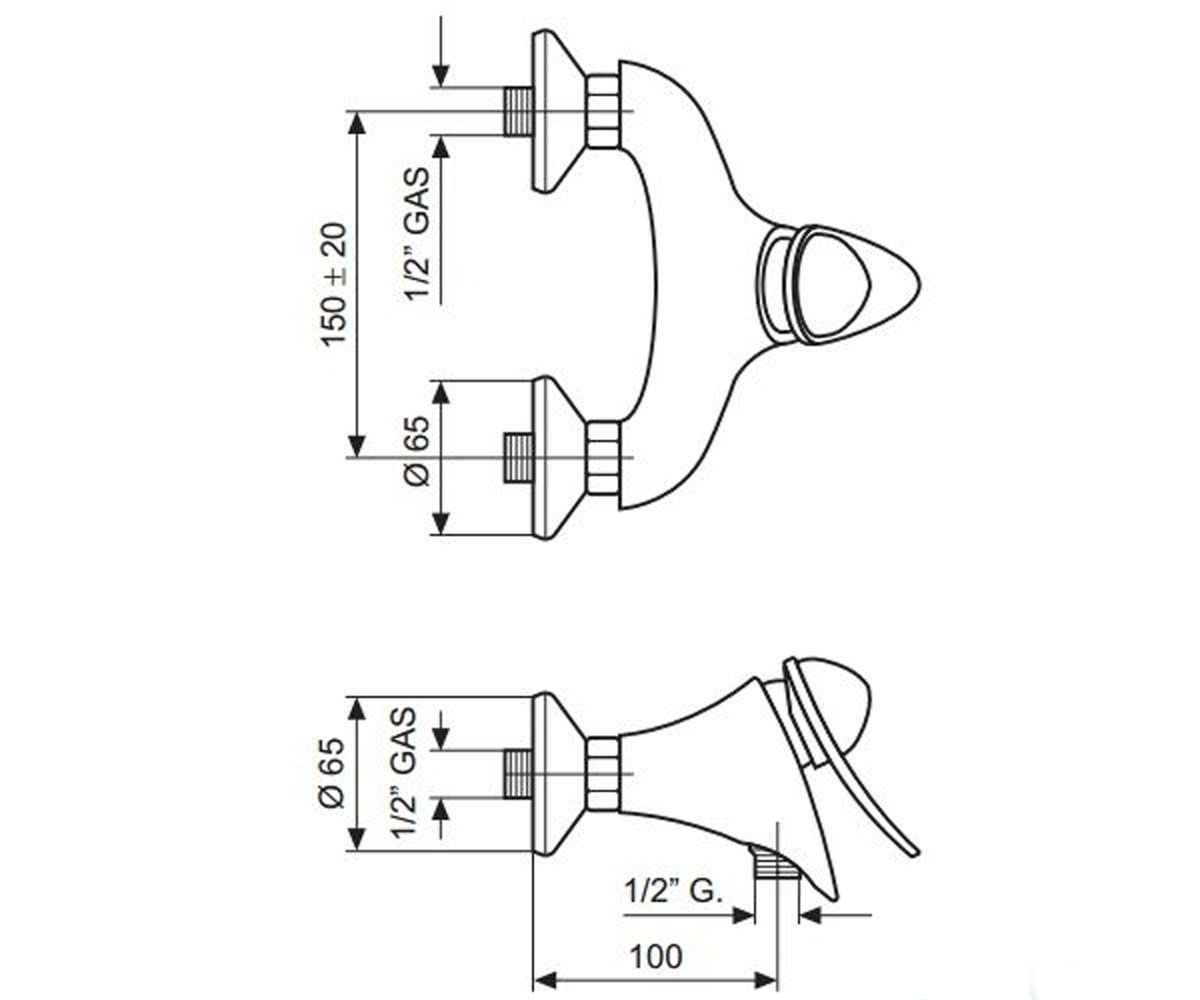 Смеситель для душа  CHEOPE CR5002:Чертеж 