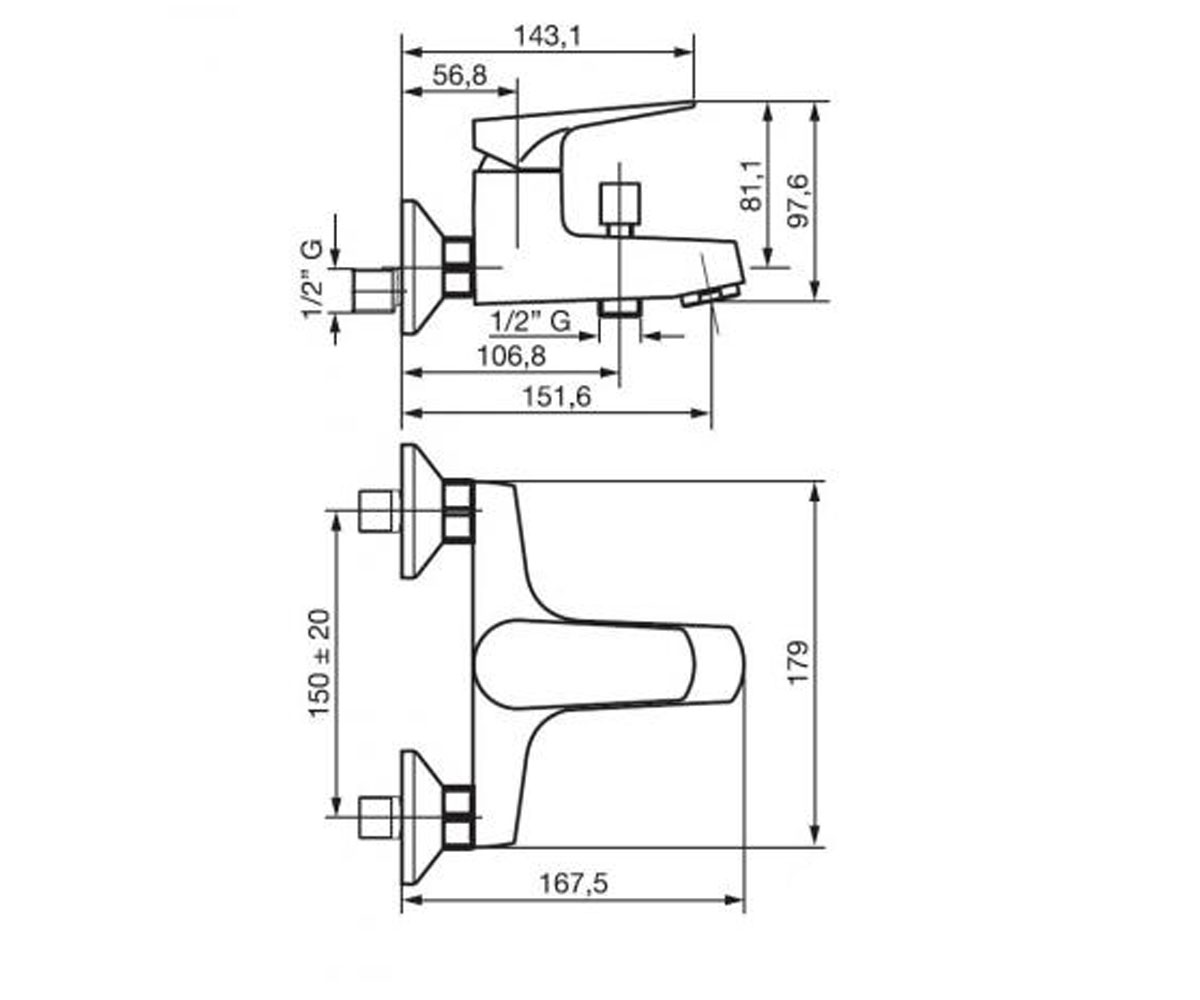 Смеситель для ванны  NICLA CR89001:Чертеж 