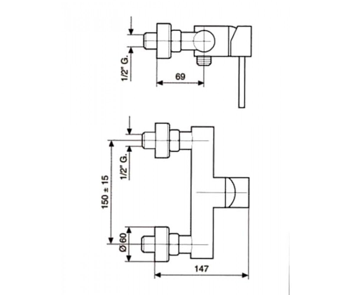 Смеситель для душа  PIPER NS45002:Чертеж 