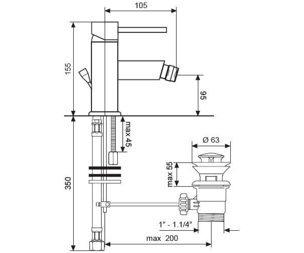 Смеситель для биде  PIPER NS45004:Чертеж 