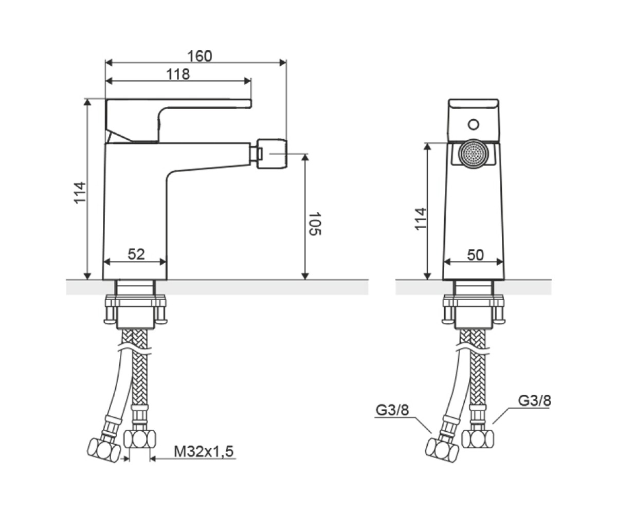 Смеситель для биде  SQUARE ARAC.1503CR:Чертеж 