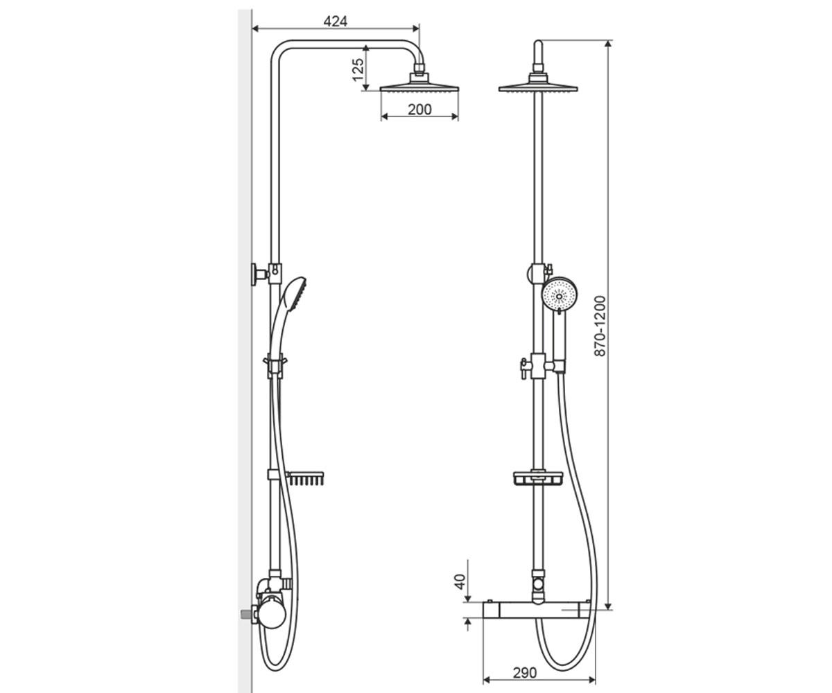Душевая система  RAINE CLEAR SLIM ARAC.SY.881ST:Чертеж 